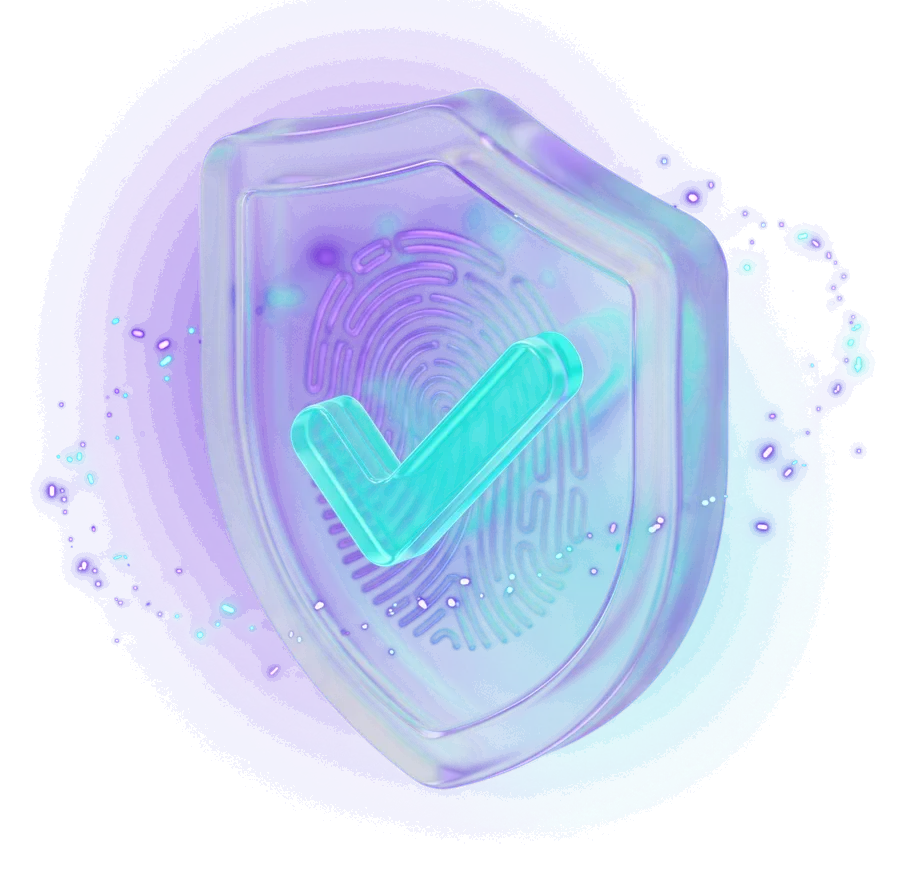 A glass shield with a fingerprint and a check mark